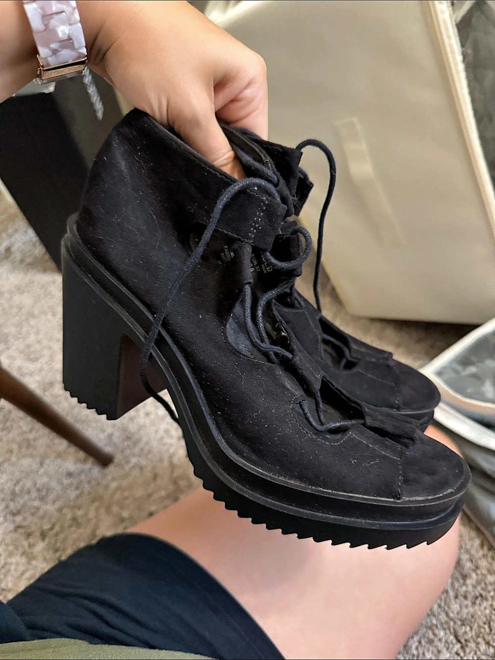 H&M Black Platform Lace-Up Heels